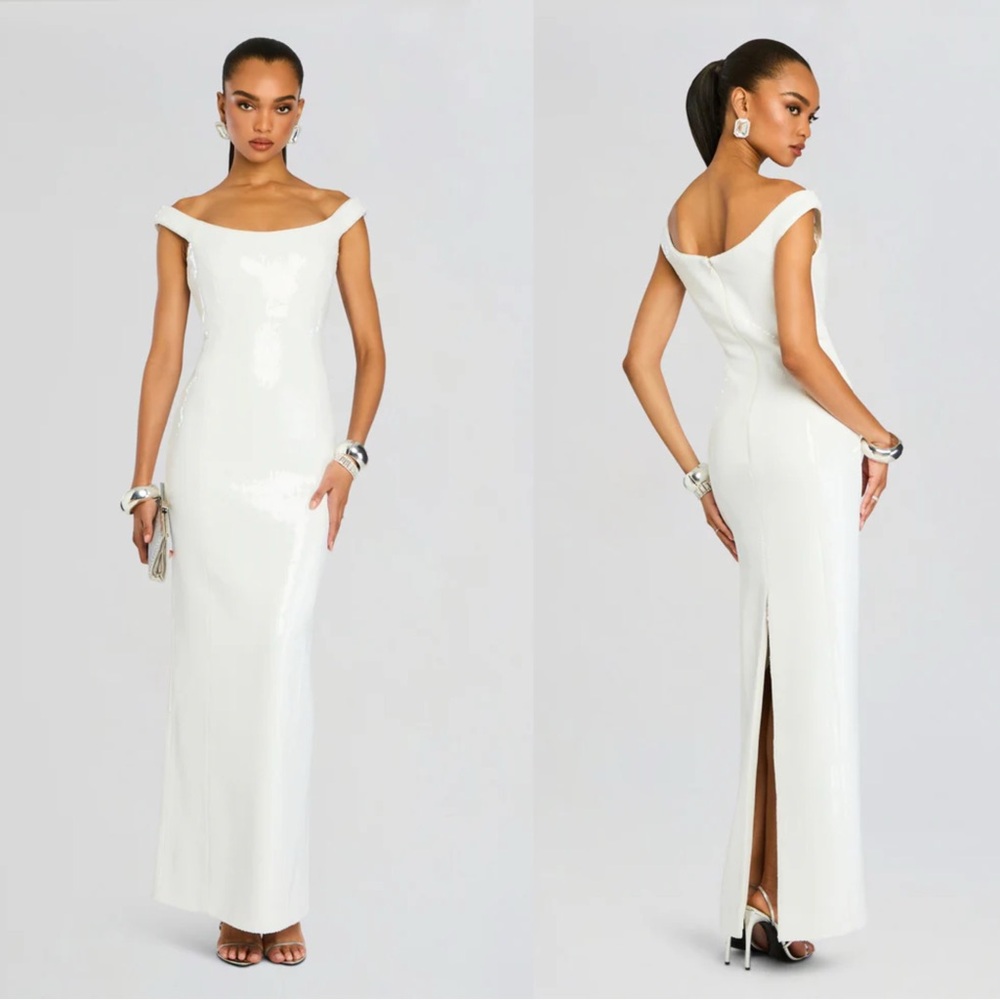 Retrofete Jazmina White Sequin Maxi Dress Bridal $898